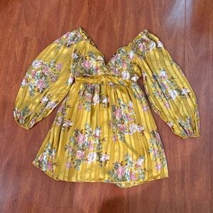 Forever 21 Yellow Floral Long Sleeve Dress